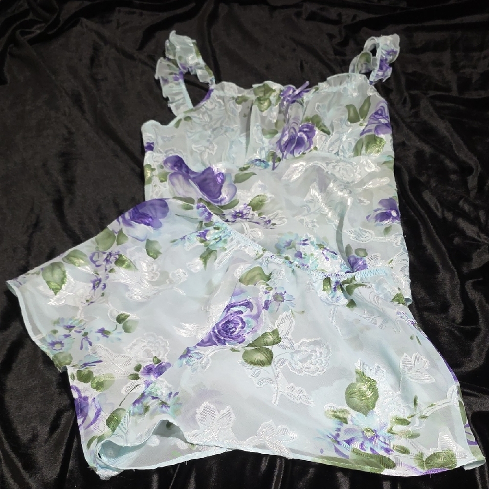 Secret Treasures Floral Lace Chemise in Purple and Green